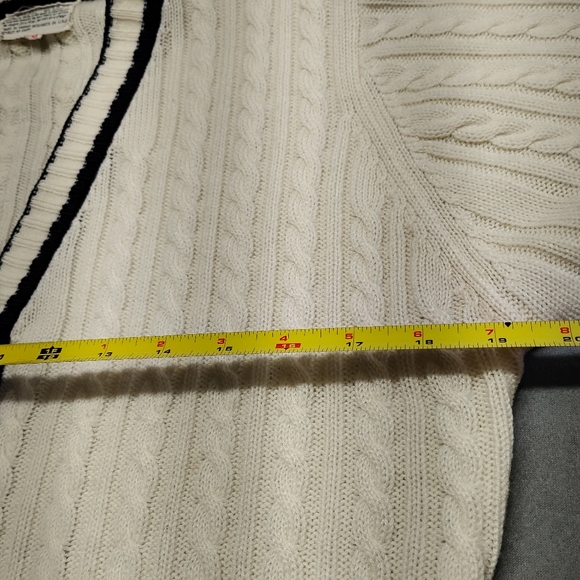 Vintage Loubella Extendables White Dk Blue knit cardigan sweater M - Picture 8 of 13